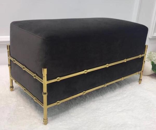 Buy cheap Black fabric upholstery brass metal base ottoman/bed bench for hotel bedroom furniture,soft seating for hotel bedroom from wholesalers