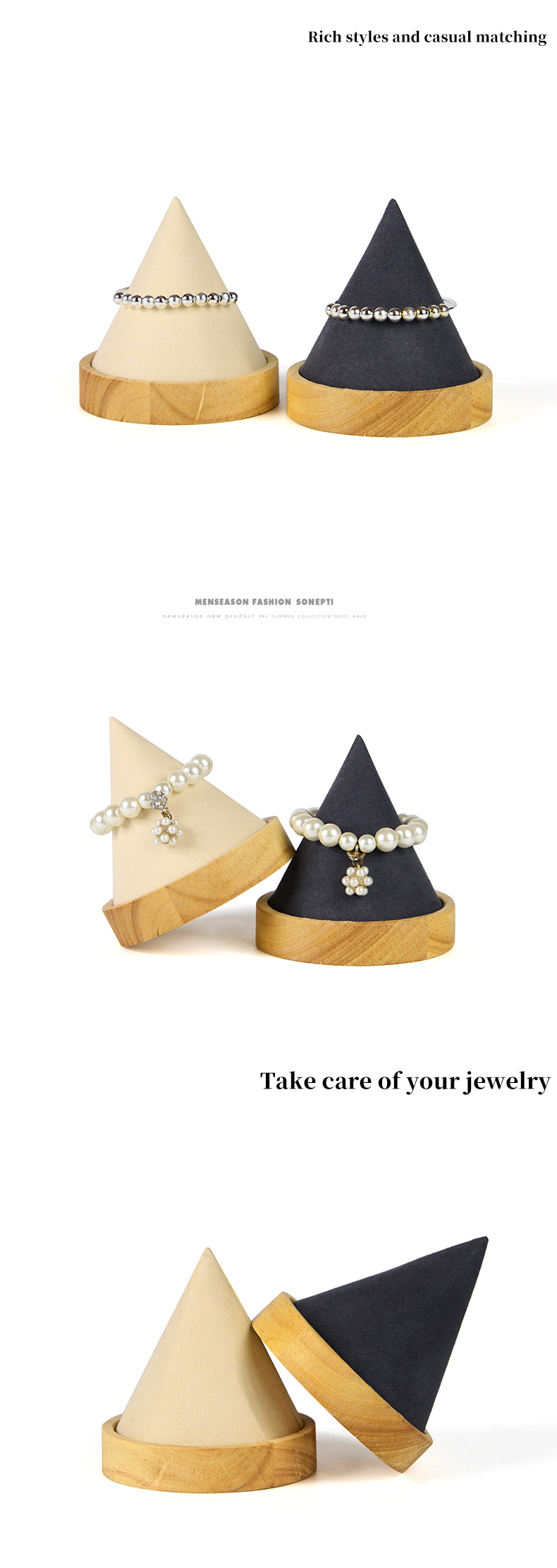 Wooden Cone Shaped Jewelry Display Stand for Bracelet Bangle Watch Exhibition