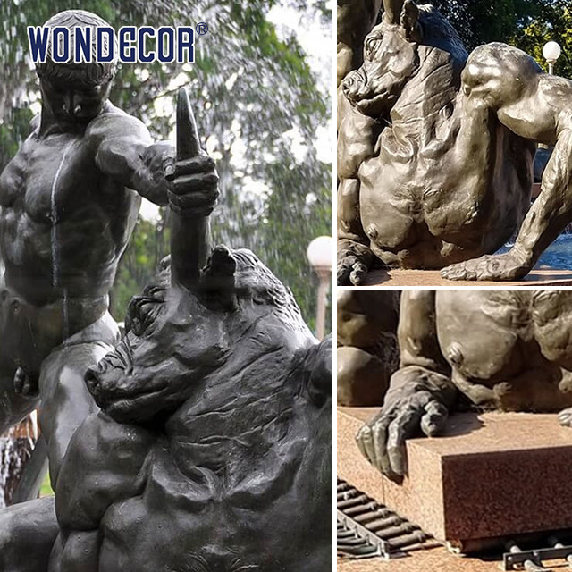 Expressive Large Bronze Sculpture Greek Mythological Figures Minotaur And Theseus