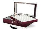 Wooden Cufflink Box Large Luxury Glossy Lacquer Finish Display Case Glass Lid