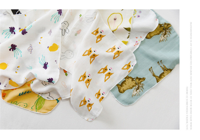 Custom Printed Pure Cotton Handkerchiefs 100% Cotton 2 Layer Soft Feel Printed Baby Bibs Face Towel