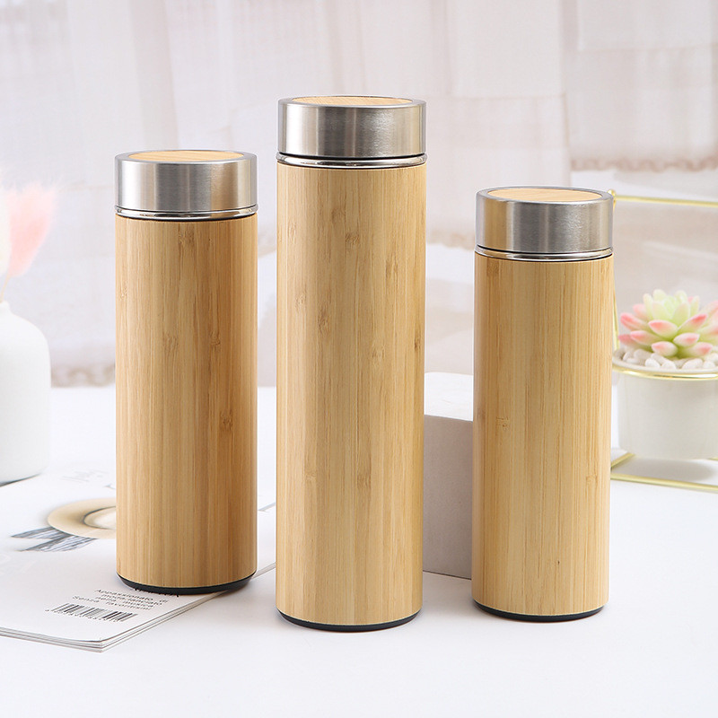 17 Oz-Bambuood Premium Vacuum Insulated Stainless Steel Bamboo Tumbler Leak Proof Bamboo Tumbler Thermos For Loose Leaf Tea Coffee Fruit-Infused