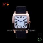 stainless steel quartz watch for men water resistant with PU leather band and
