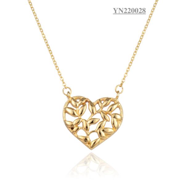 Advanced Gold Stainless Steel Heart Pendant Necklace Olive Leaf Love Heart