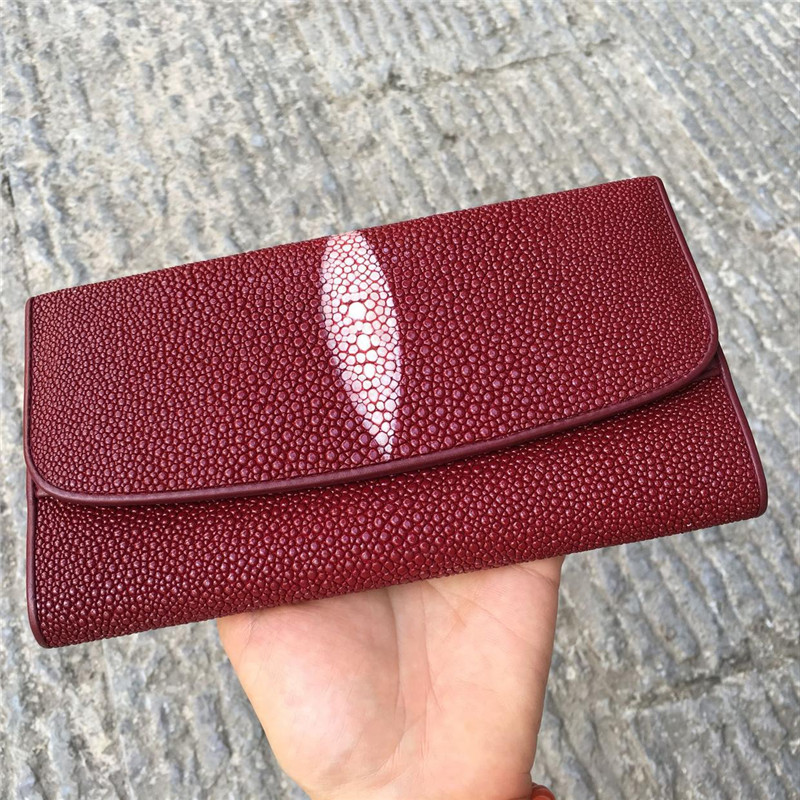 Unisex Authentic Stingray Skin Male Long Trifold Wallet Genuine Leather Women Men Large Clutch Purse Lady Money Bag