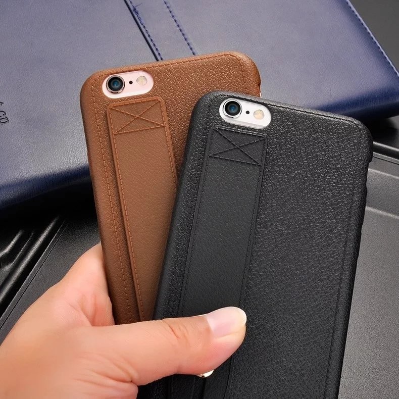Leather pattern TPU pure color shockproof ultra thin brown soft case with stand for IphoneX 8 7plus 6s