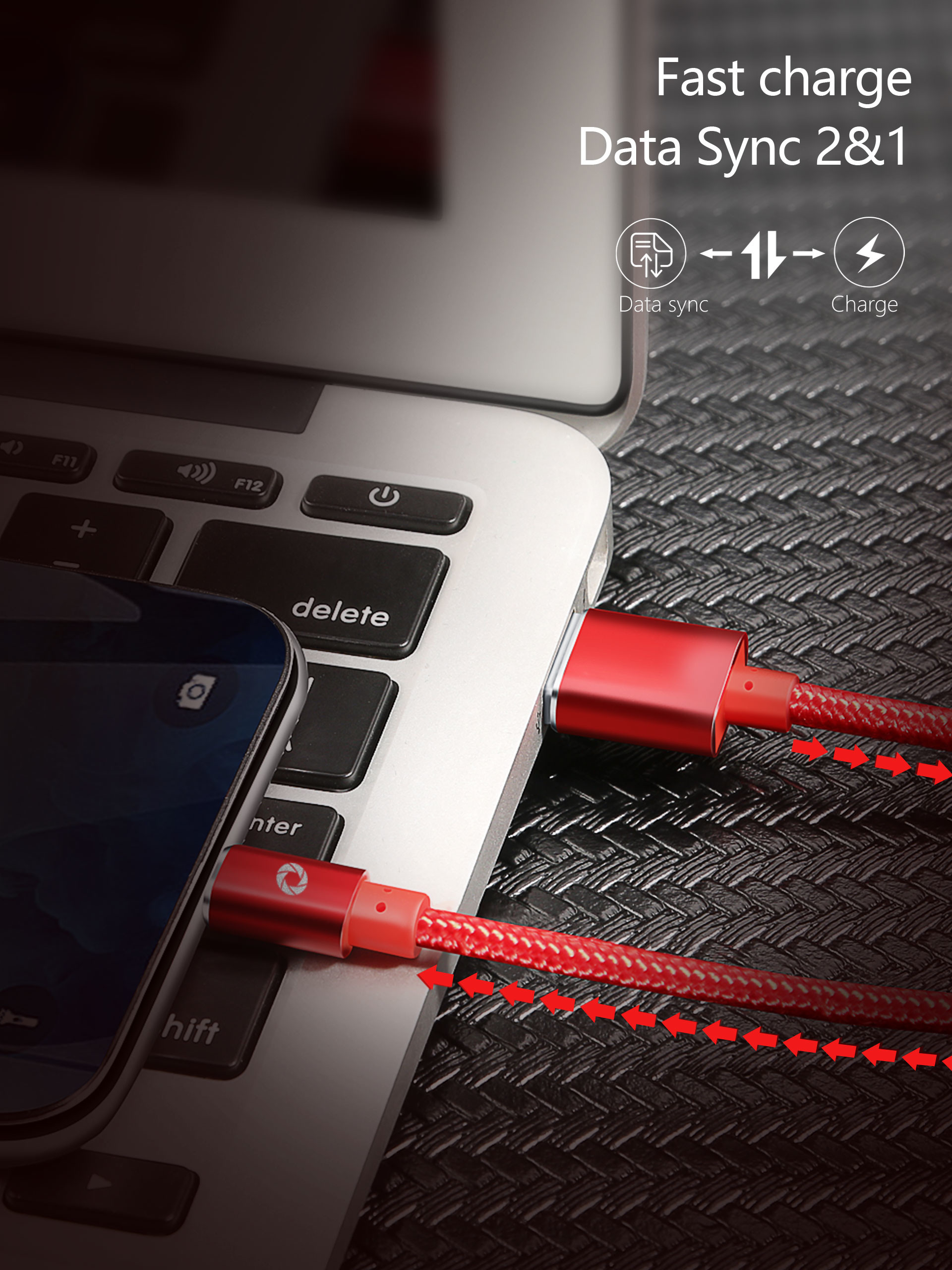 Nylon Usb 2.0 Data Transfer Cable , TPE 6 Foot Red Micro Usb Lead