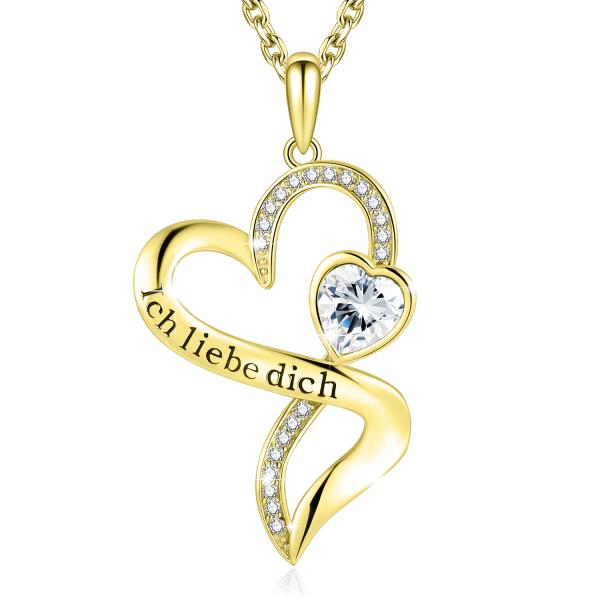 18in 0.29oz Double Heart Shaped Necklace Gold Endless Love With White Austrian
