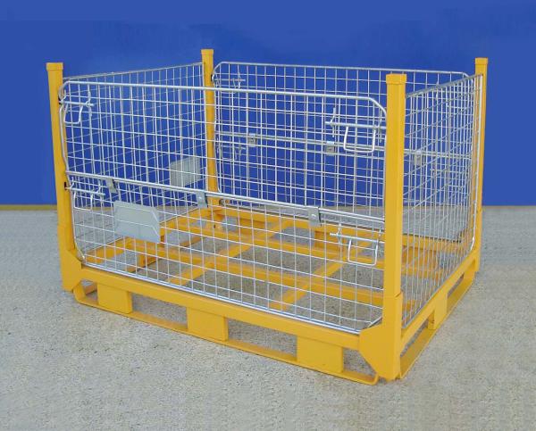 Buy cheap Mobile Yellow Wire Mesh Pallet Cages Folds Flat Space Saving Supermarket Use from wholesalers