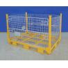 Buy cheap Mobile Yellow Wire Mesh Pallet Cages Folds Flat Space Saving Supermarket Use from wholesalers