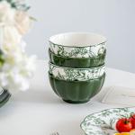Restaurant Occasion Luxurious Green Ceramic Dinner Set With Flower Design
