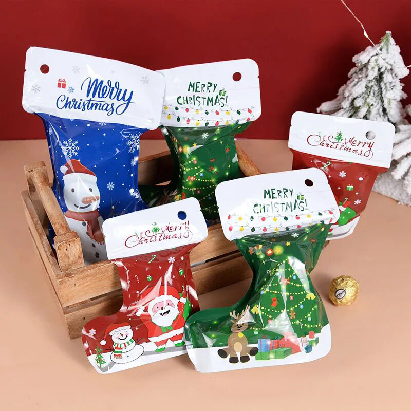 Customized Shape Plastic Mylar Bags, Christmas Gift Packaging Bag With Zip