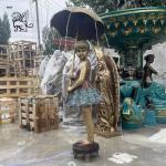 Bronze Umbrella Girl Statues Garden Water Fountain Life Size Beautifu Metal
