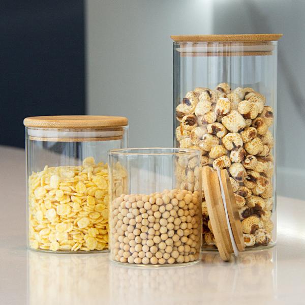 Buy cheap Clear Handmade high Borosilicate Glass Spice Jar With Bamboo Lid from wholesalers