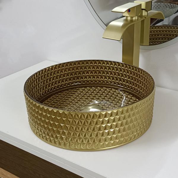 Buy cheap Round Gold Glass Vessel Sink Diamond Table Top Bowl Wash Basin Crystal Bathroom from wholesalers