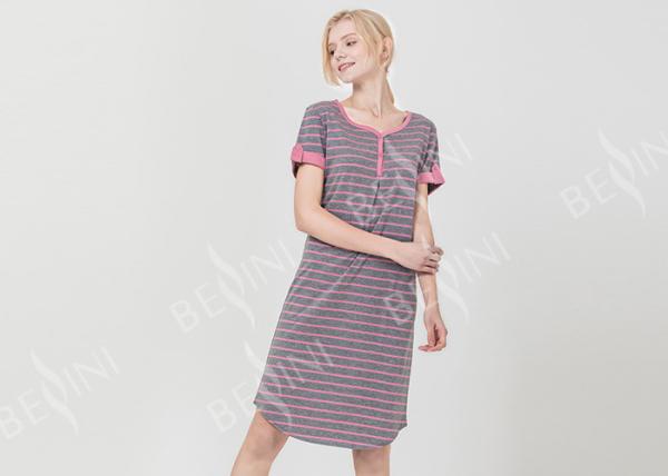 Polyester Cotton Jersey Ladies Night Dresses Sleepwear Short Sleeve Yarn Dyed