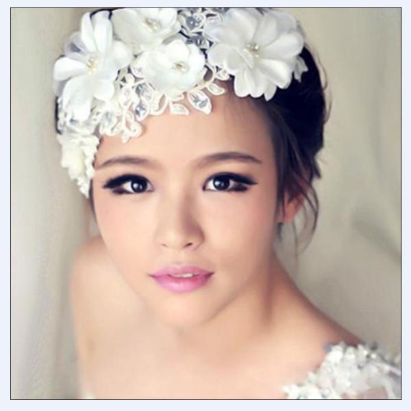 Buy cheap Handmade lace flowers pearl bridal hair accessories bridal headdress flower head from wholesalers