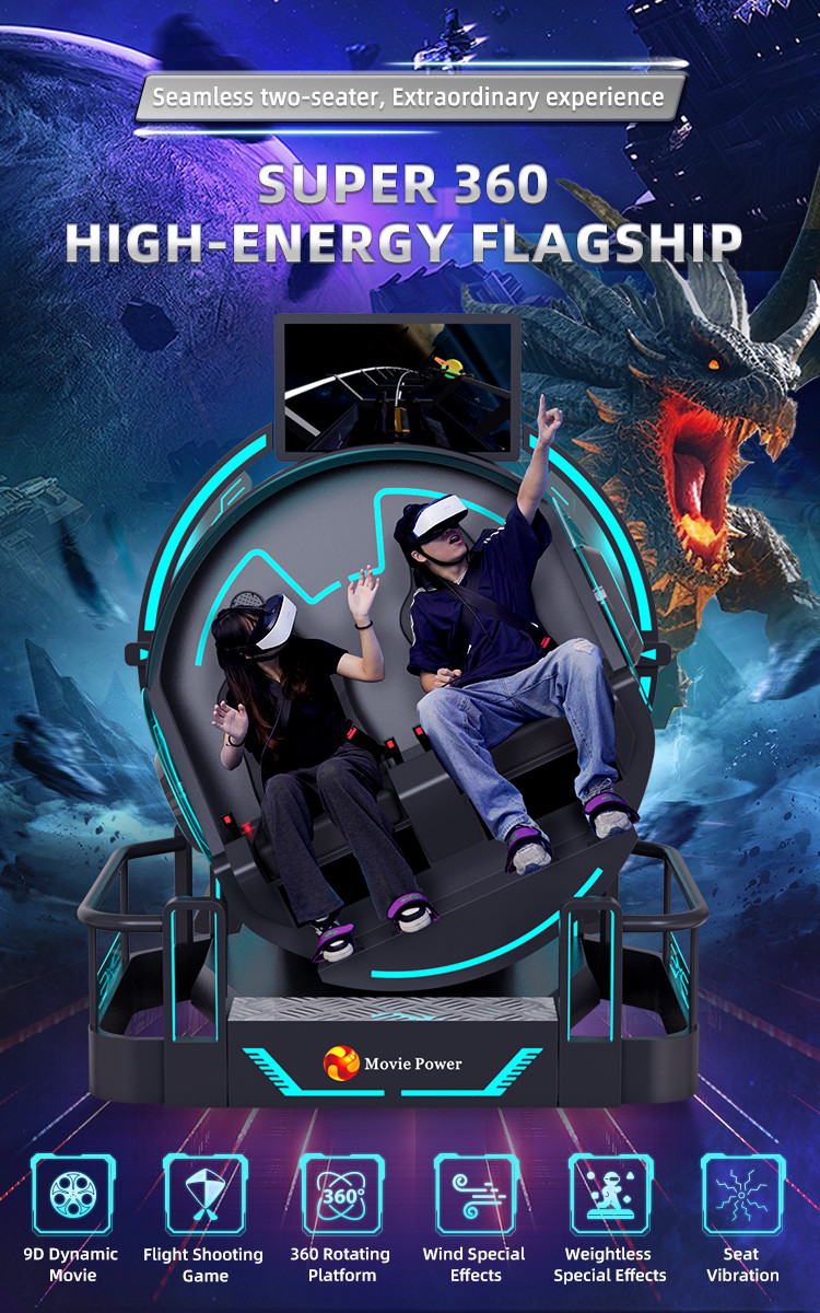 Smart Control VR 360 Flying Cinema 2 Seats 9D VR Roller Coaster Simulator