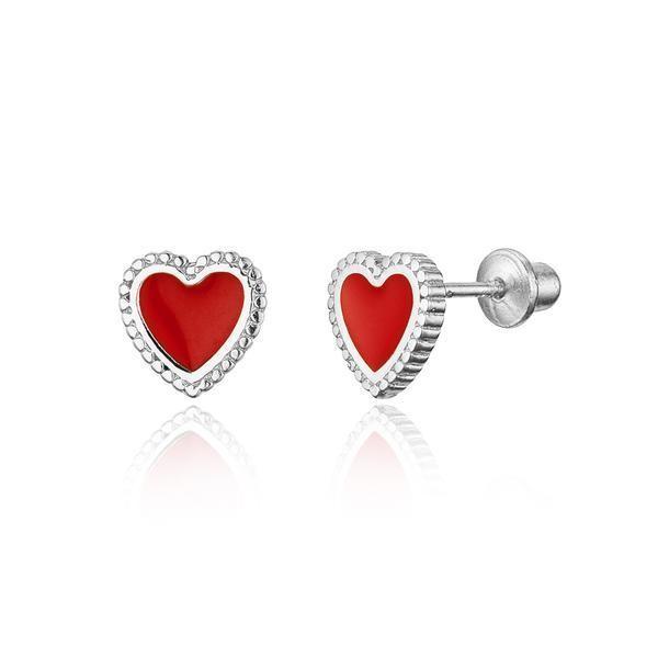 Buy cheap Children's Safe Screw Back Earrings in 925 Sterling Silver with Tiny Red Enamel Heart from wholesalers