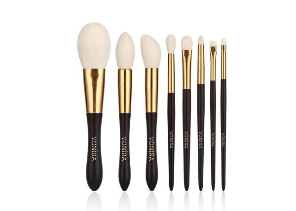 Buy cheap 8 Pieces Essential Goat Hair Makeup Brushes Set WIth Golden Wire Drawing Ferrule Wood Handle from wholesalers