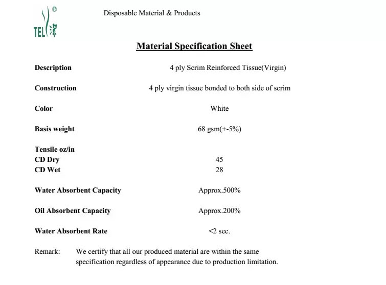 Reinforced Scrim Disposable Medical Towels Virgin Wood Pulp