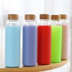 500ml Portable Glass Water Bottle Bamboo Lid Odor Free Heat Resistance