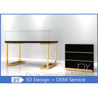 Buy cheap Wood Stainless Steel Jewelry Display Cases With Led Matte Black + Mirror Gold product