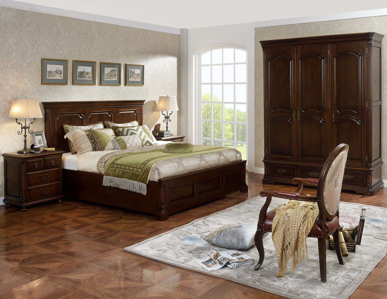 American Antique Living leisure room furniture sets Wooden TV wall unit set by Floor stand and Tall display cabinet