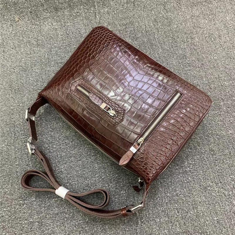 Exotic Alligator Skin Men's Soft Shoulder Bag Authentic Real Crocodile Leather ZIP Satchels Purse Male Crossbody Bag