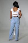 Fashion Loose Light Blue Denim Pants Wide Leg Ripped Jeans For Women