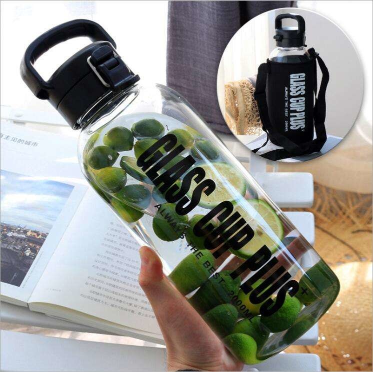 1000ml Glass Water Bottle With Silicone Sleeve And Leakproof Lid