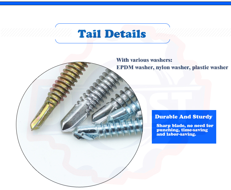 OEM Customized Stainless Steel TEK Roofing Screws with Ears Hex Flange Head and Wings