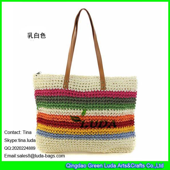 Buy cheap LUDA cute crocheting striped paper straw beach bag for girls from wholesalers