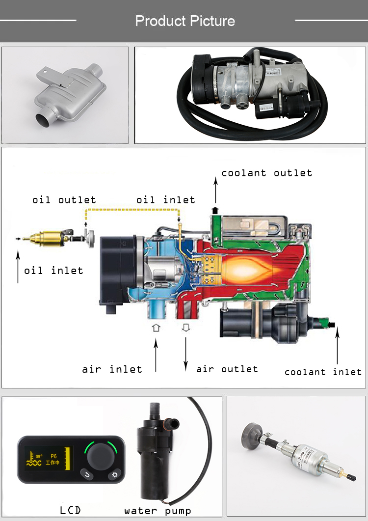 JP 9kw Diesel Water Liquid Parking Heater for Truck Bus Boat-24v/12v with Digital Display Thermostat for Heating Fuel similar to eberspacher work