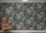 Beautiful Green Washable Vinyl Wallpaper with Retro Vantage Floral Pattern