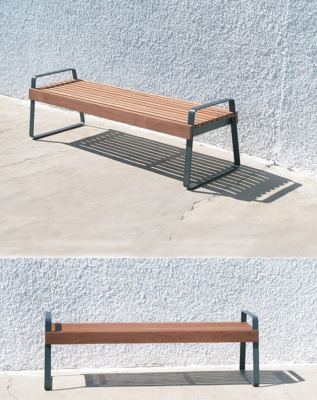 Modern Outdoor Public Seating wooden bench chair 2 Seater Steel wood Bench