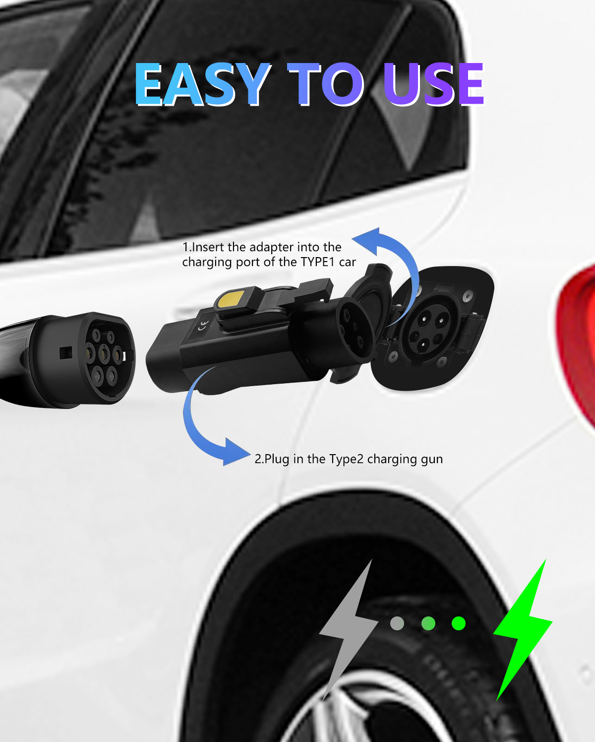 PC Copper 7KW 220V 32A Portable EV Charger Adapter Type2 to J1772/type1 for Type1 EV Cars