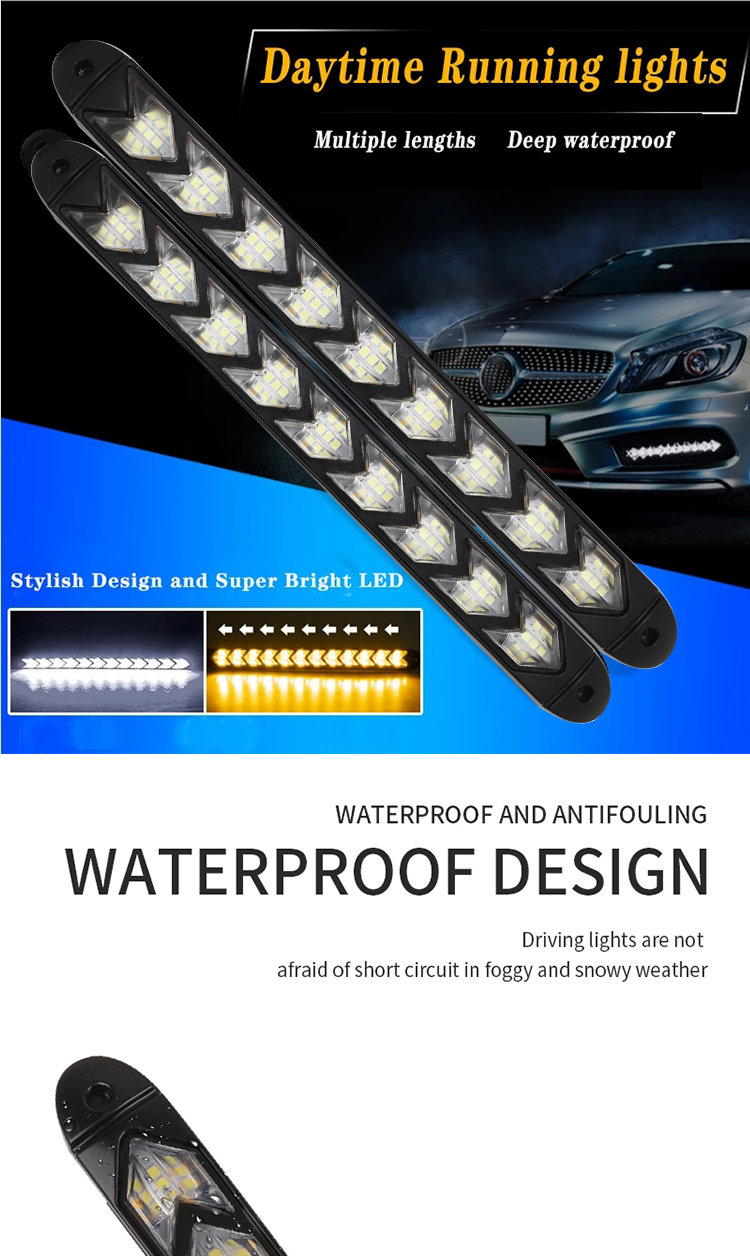 Waterproof Arrow LED Day Time Running Light DC 12V Sequential Led Turn Signals 8000K
