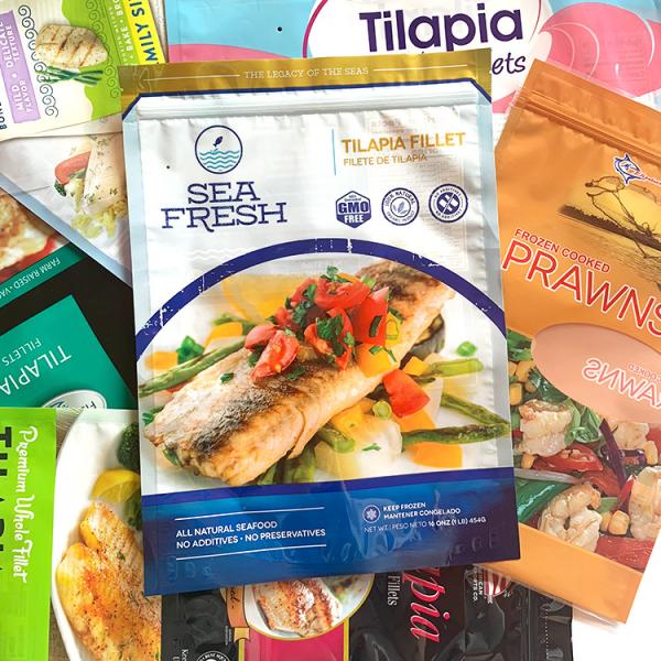Buy cheap PET PE White Stand Up Pouch With Window Sea Fresh Food from wholesalers