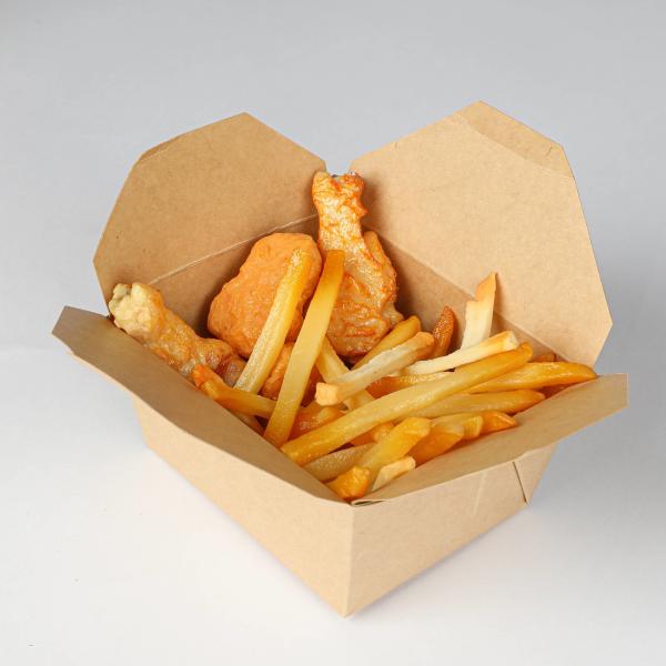 Buy cheap Disposable Kraft Paper Food Box Four-sided Cover Biodegradable Snack Tray from wholesalers
