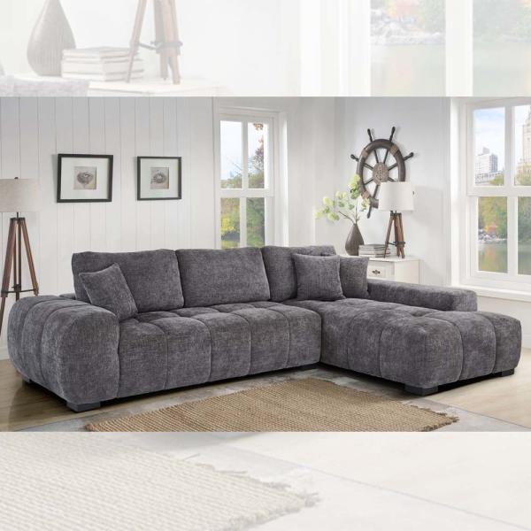 Buy cheap L-Shaped Sectional Sofa with 3 Pillows, Gray Chenille from wholesalers