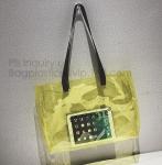Semi-clear Tote Bags Stripe PVC Shoulder Bag with Pouch, PVC PU Trendy Handbag