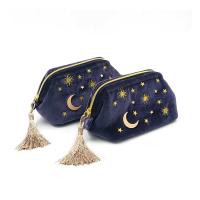 Buy cheap Zipper Embroidery Moon Star Cotton Custom Cosmetic Bag product