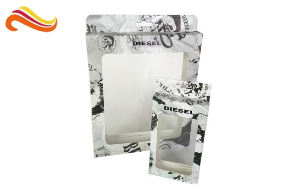 Buy cheap Rectangle Fashion Coated Paper Packaging Box with Hanger, Spot UV Foldable Card Board Packaging from wholesalers