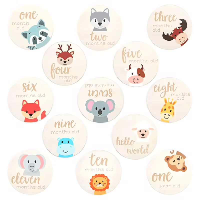 Monthly Milestone Cards - The Perfect Wooden Discs for Adorable Animals Milestone Cards of Your Newborn Boy/Girl