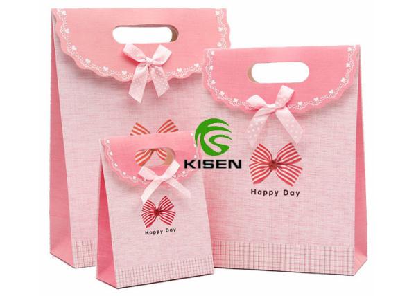 Buy cheap White Cardboard Gift Retail Paper Shopping Bags With Bowknot Ribbon Custom Logo from wholesalers