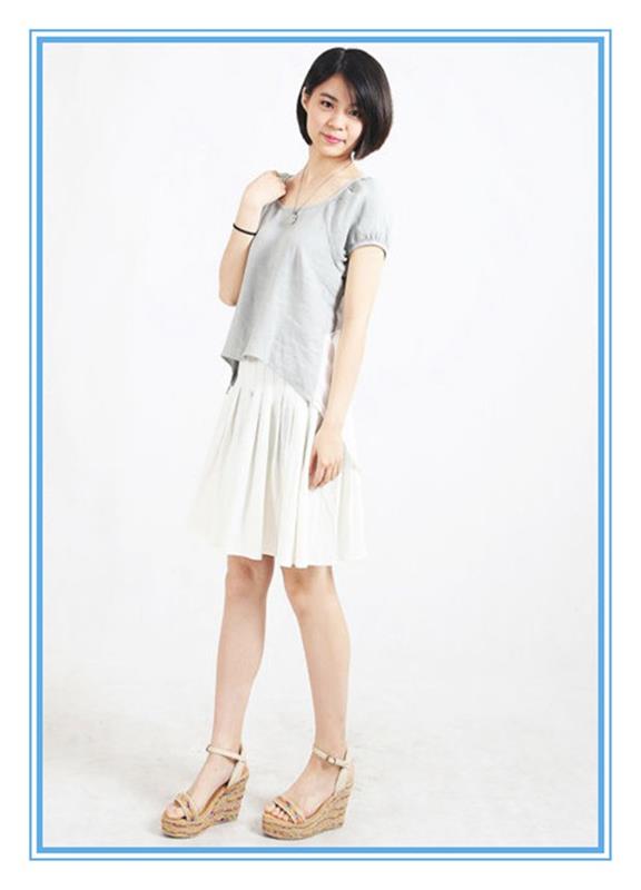 2016 Latest Girl's Grey And White Dress