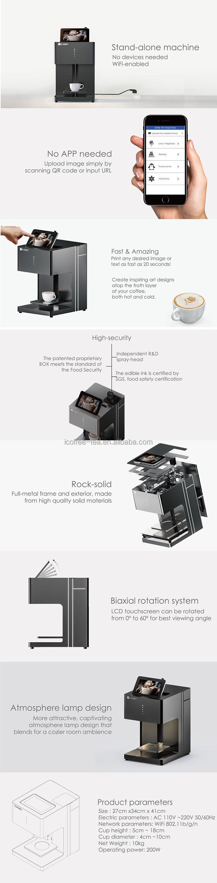 5-15s Printing 600dpi Coffee Latte Art Printer Wifi Connected 1000 Cups