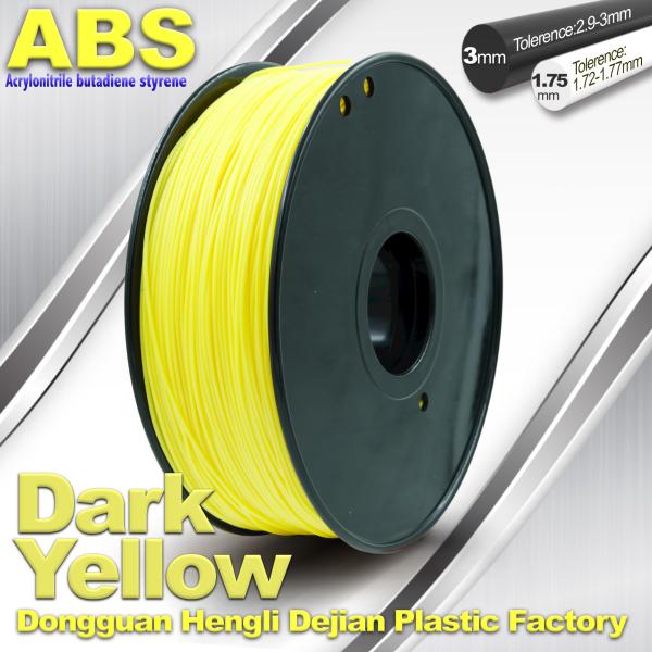 Quality Dark Yellow ABS Filament , Filament 3D Printing Plastic Material 1.75 / 3mm for sale