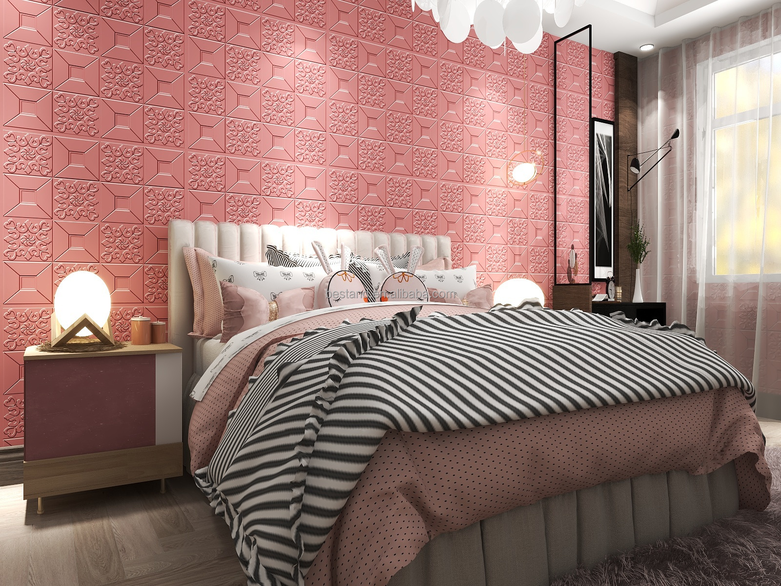 Durable Waterproof Modern Simple Wall Decorative Leaf Flower Shape 3d PE foam Wall Panels Wallpaper for Administration